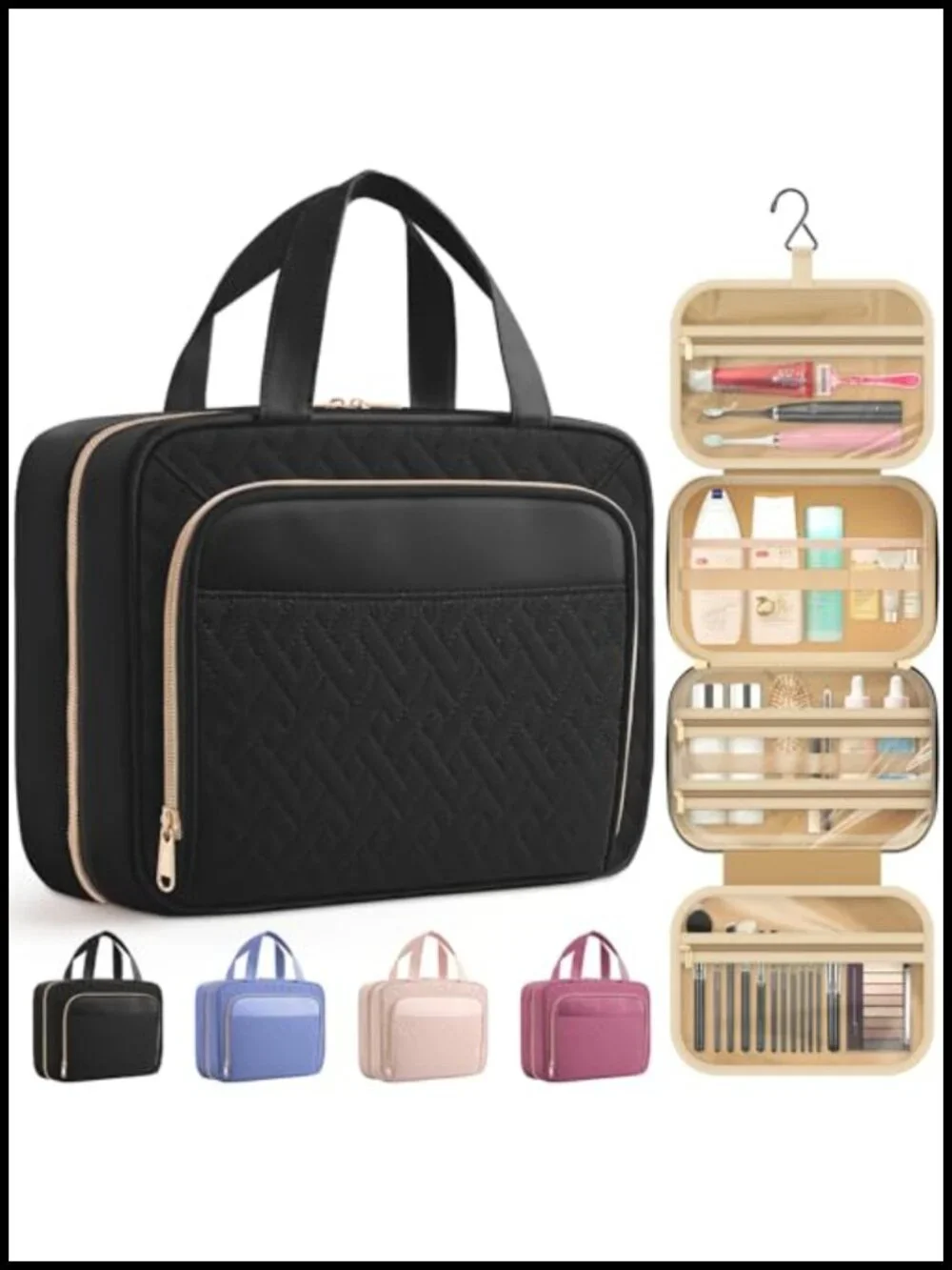 Hanging Travel Toiletry Bag with Multiple Pockets, Waterproof Hook